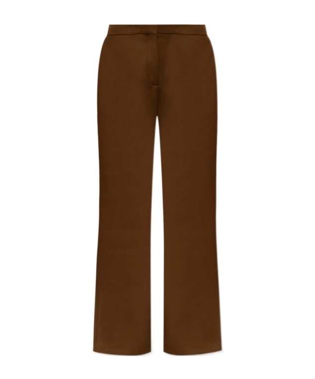 Tory Burch Wool Twill Trousers In Brown