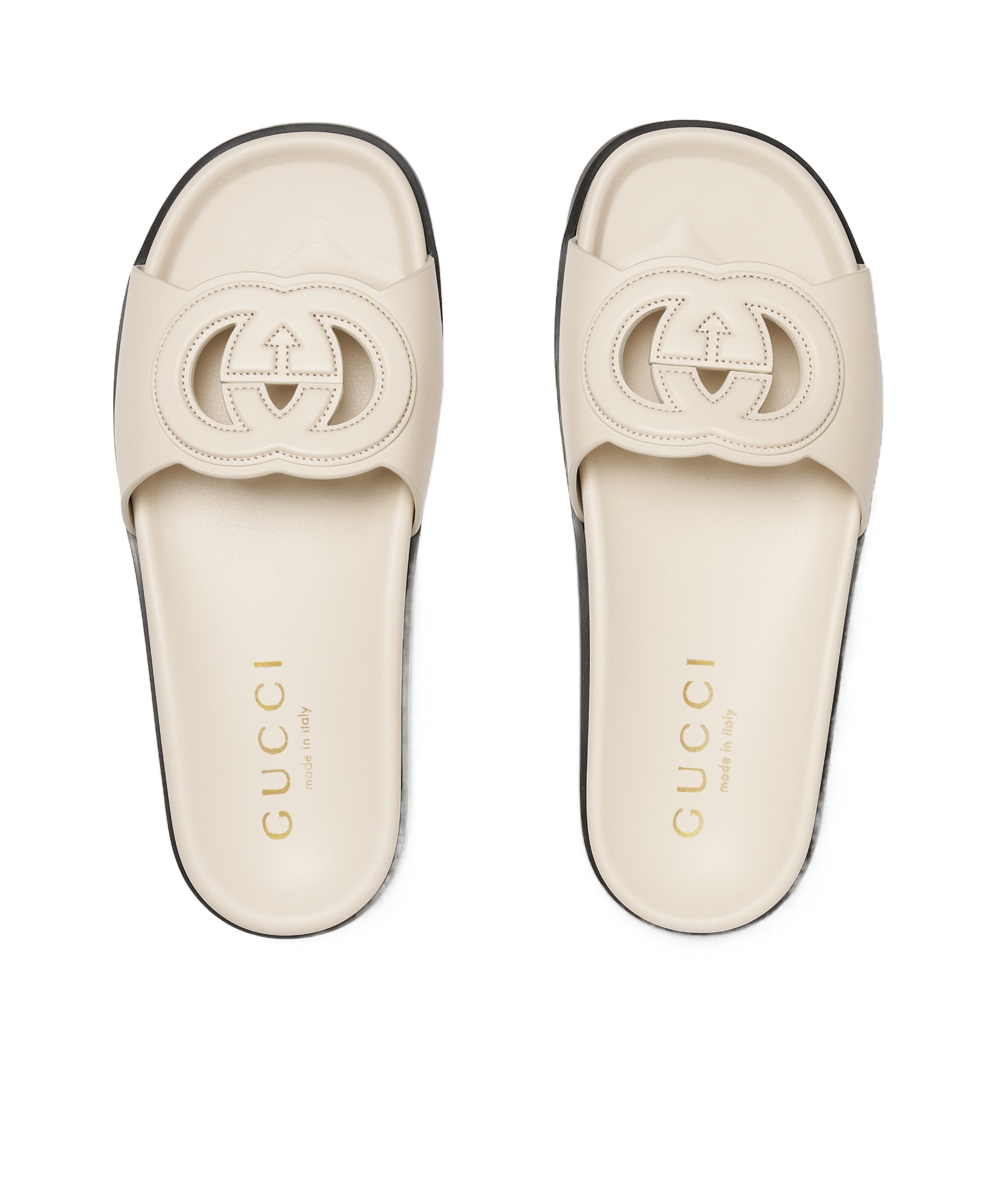 Gucci Womens  Branded Slip-on Leather Sliders In Ivory
