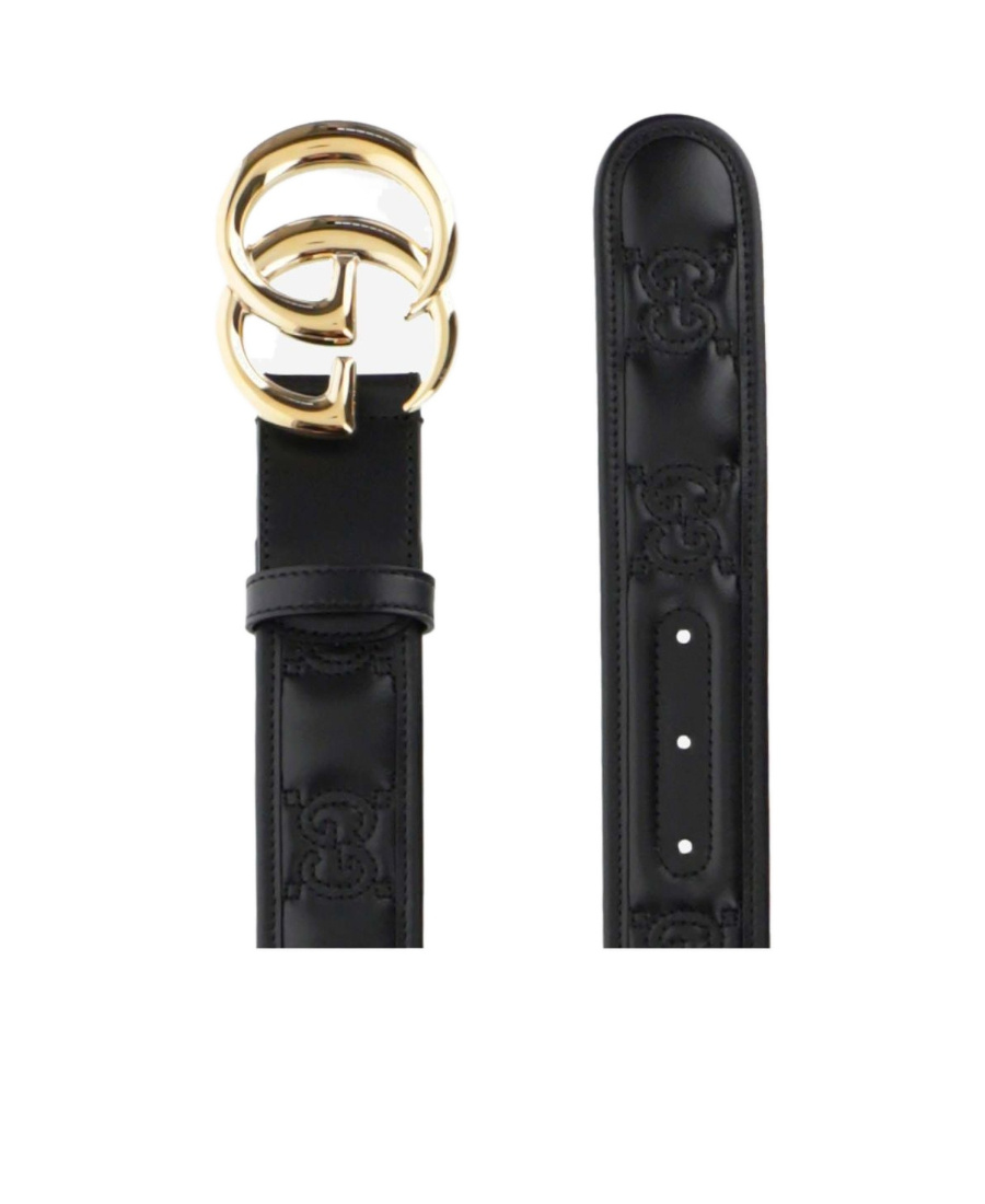 Gucci Glossy Finish Regular Belt With Bold Double G Buckle In Black