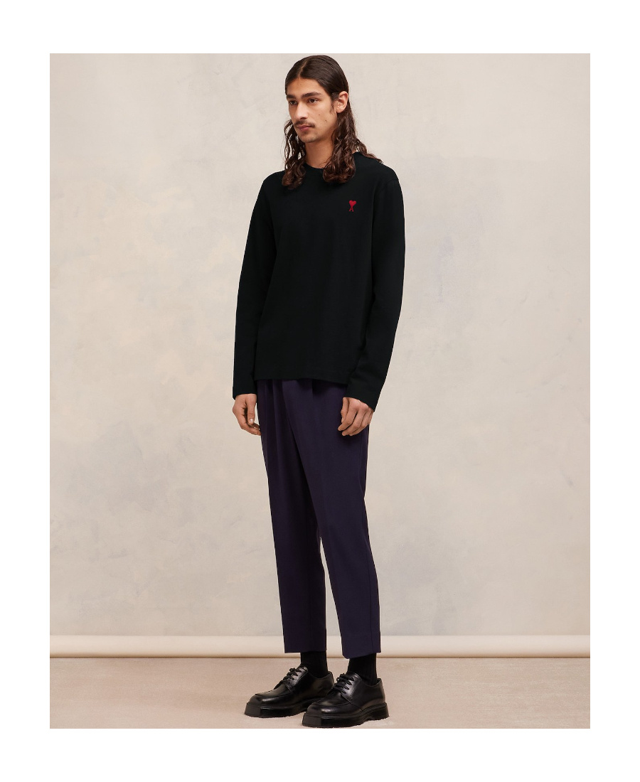 Ami Alexandre Mattiussi Ami Paris Ami De Coeur Logo Embroidered Long-sleeved T-shirt In Black