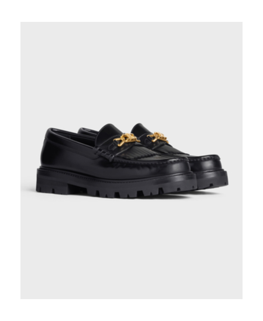 Celine Universite Triomphe Chain Leather Loafer In Black