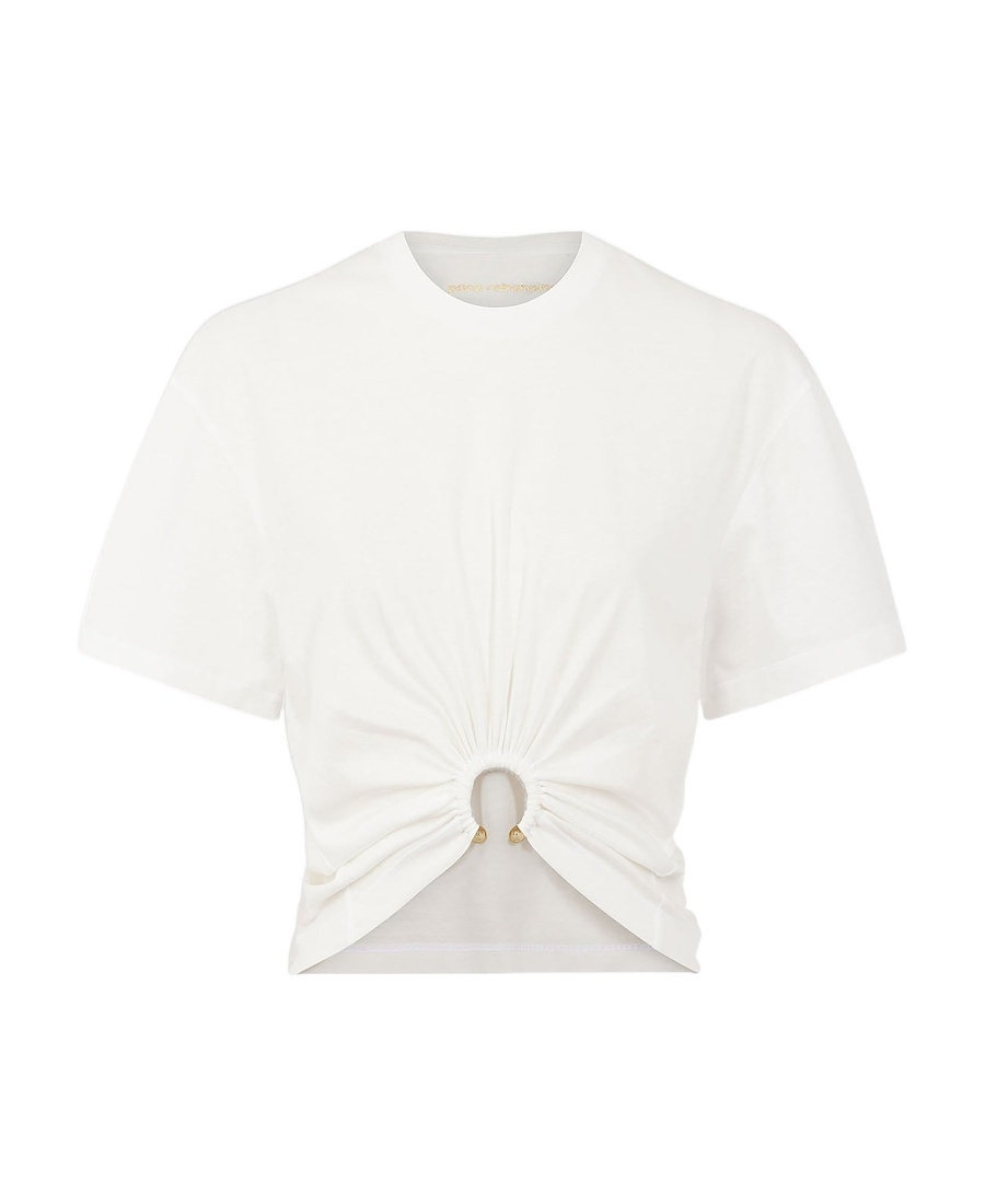 Shop Rabanne Gathered Cotton T-shirt In White