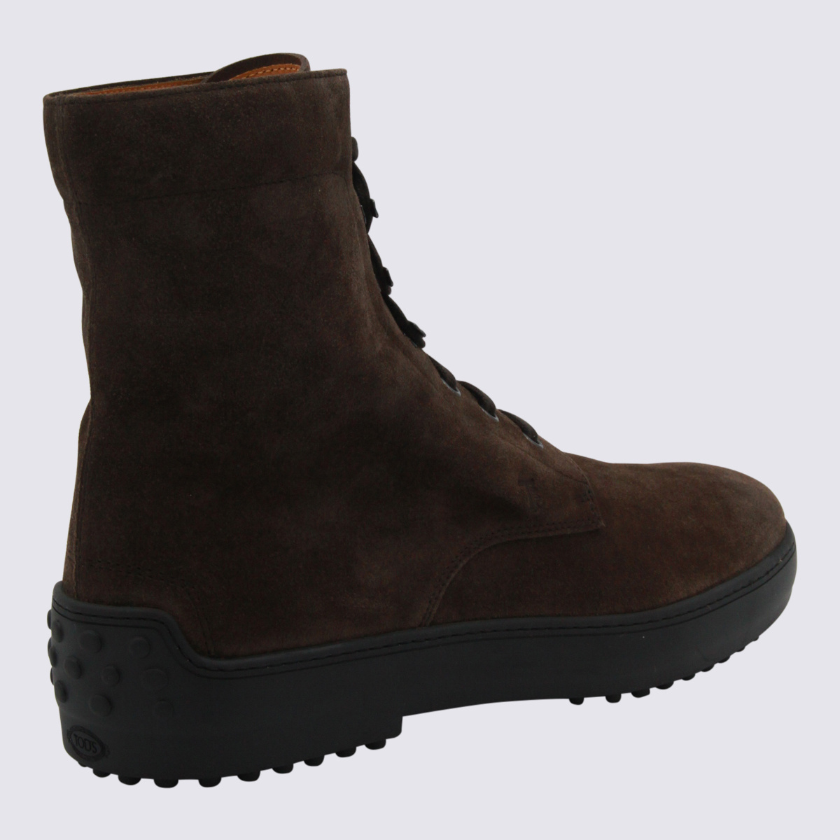 Tod's Suede Ankle Boots With Round Toe And Rubber Sole In Brown