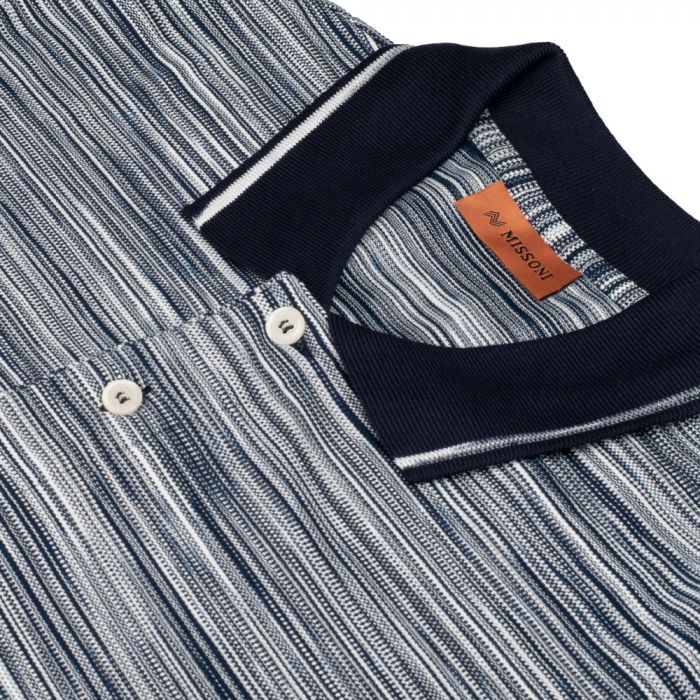 Missoni Space Dyed Striped Cotton Polo Shirt In Blue