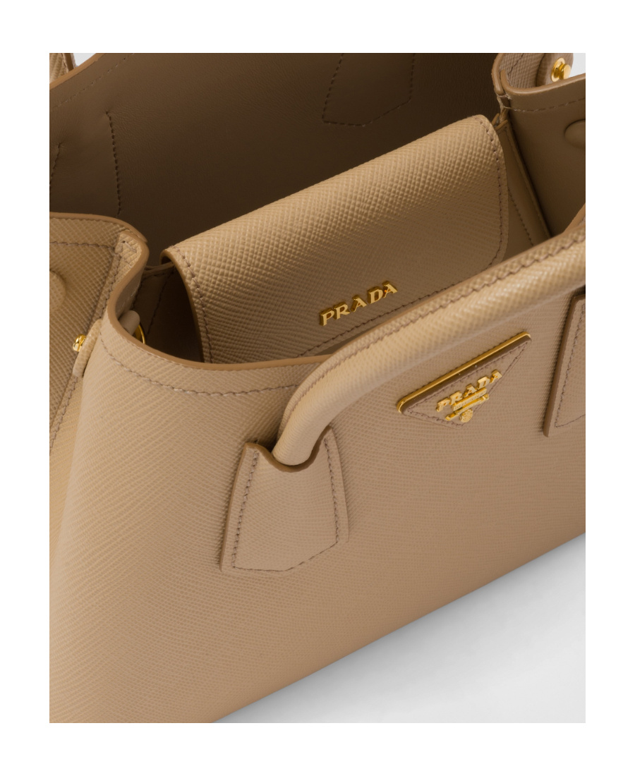 Prada Double Saffiano Leather Mini Bag In Nude