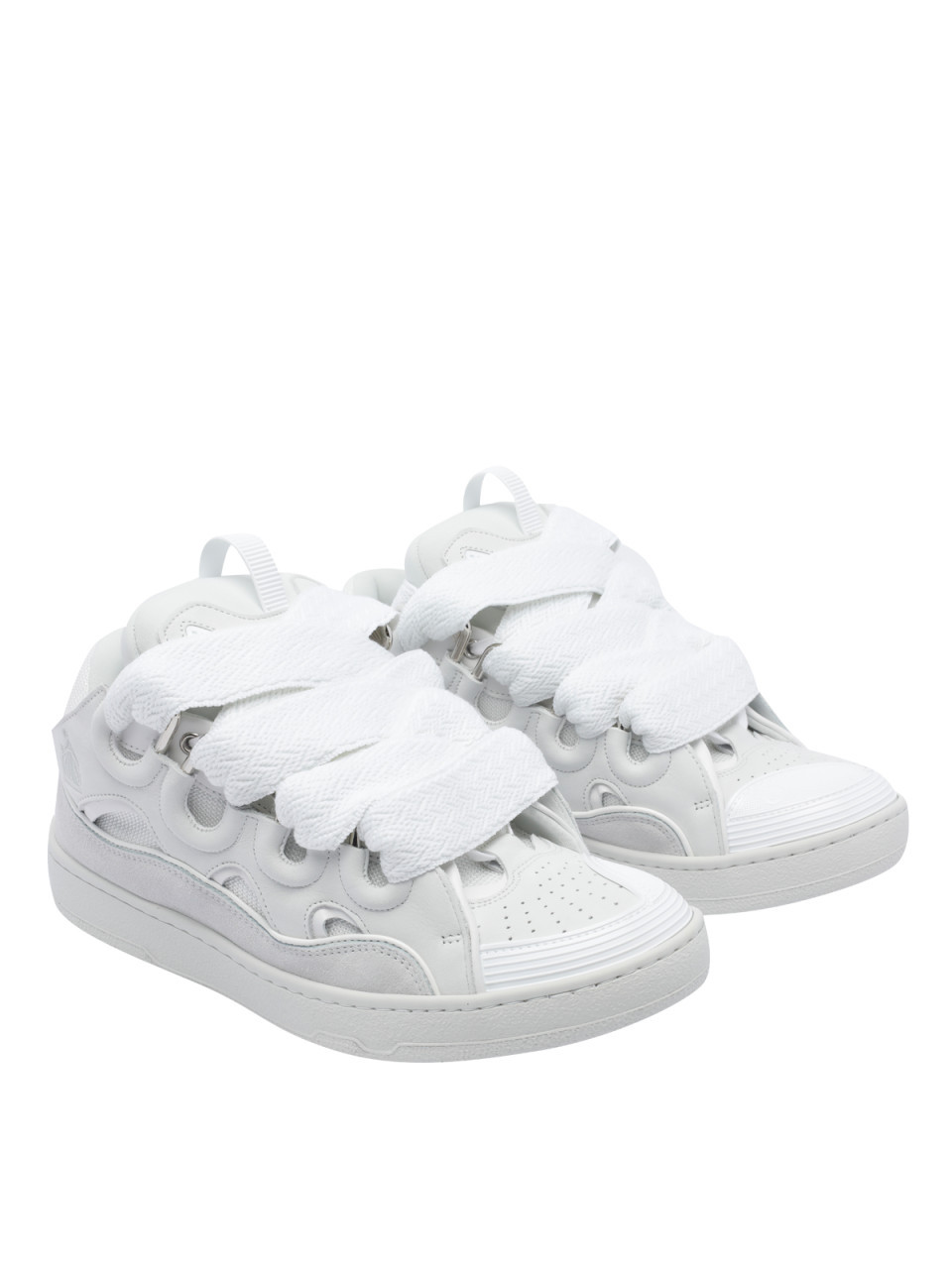 Lanvin Unisex Leather Curb Sneakers With Glitter Effect In White