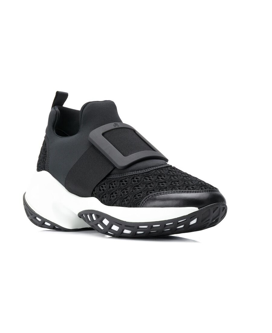 Shop Roger Vivier Viv' Run Covered Buckle Sneakers In Black