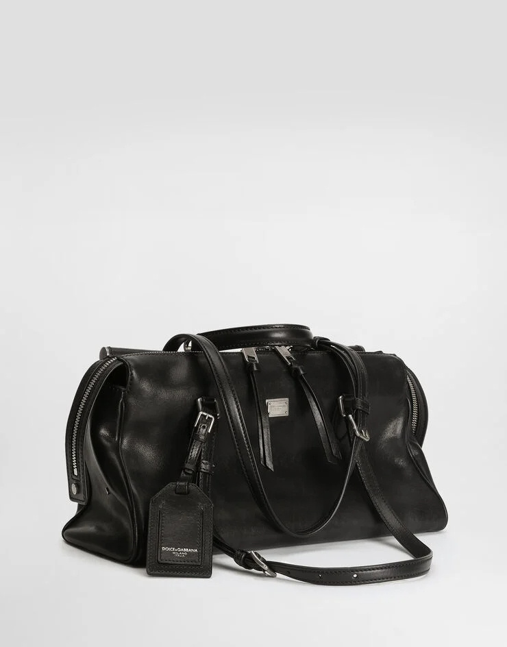 Dolce & Gabbana Vittoria Calfskin Leather Bag In Black