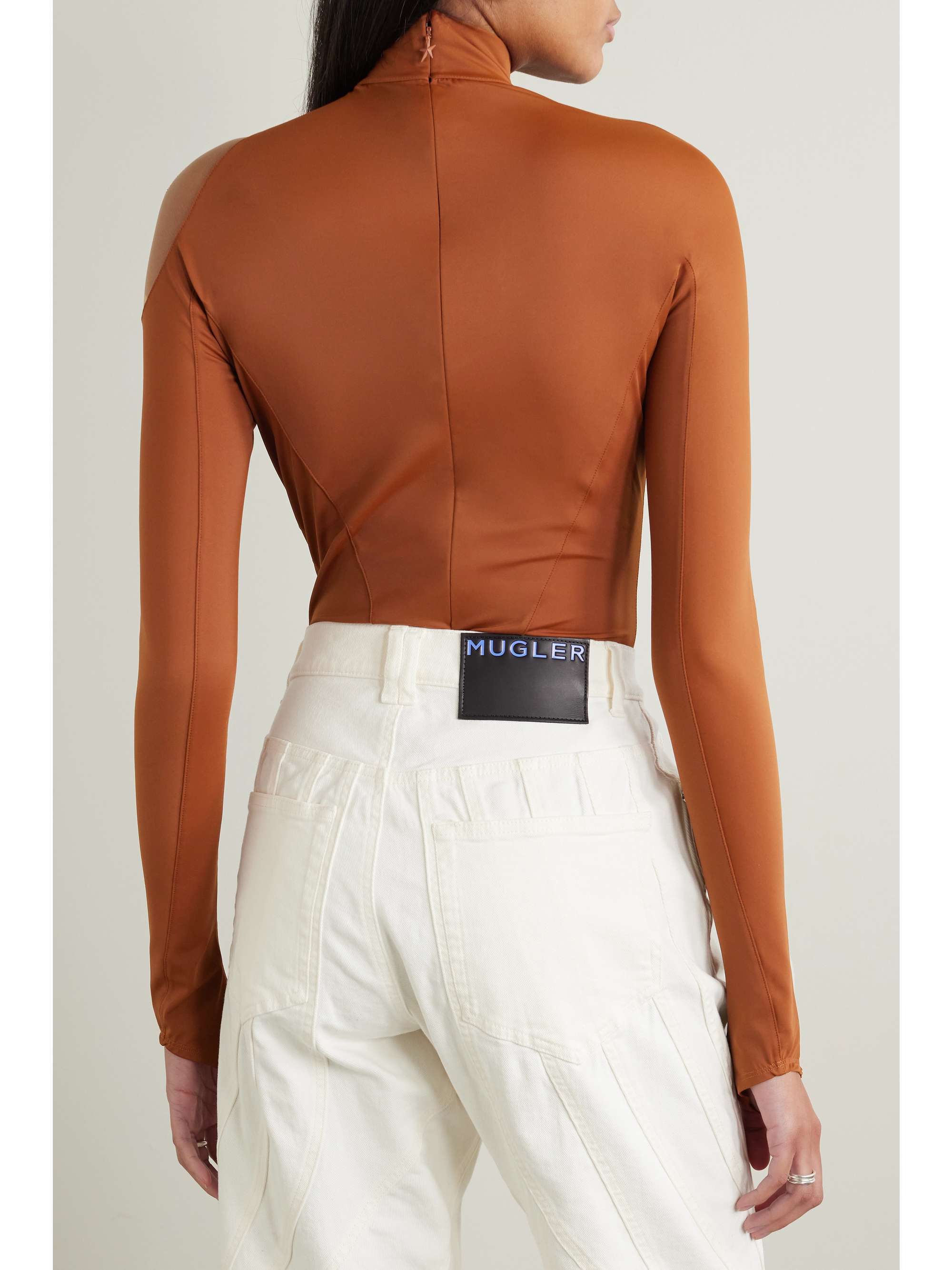 Mugler Long-sleeved Jumpsuit In Brown