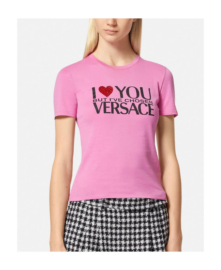 Versace Brand-print Slim-fit Stretch-jersey T-shirt In Pink