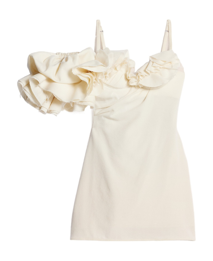 Jacquemus Duna Ruffled Grain De Poudre-trimmed Wool-blend Midi Dress In White