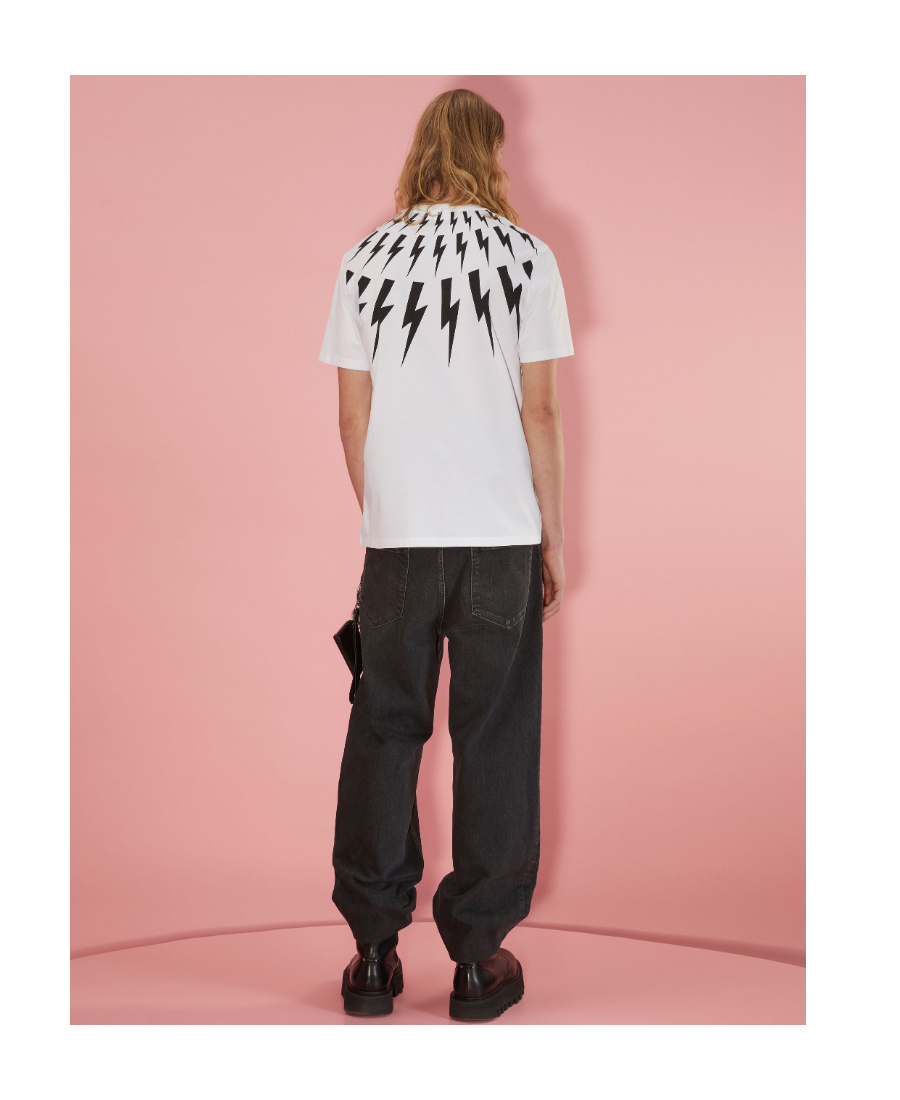 Neil Barrett Slim Fit Fairisle Thunderbolt Crew-neck T-shirt In White