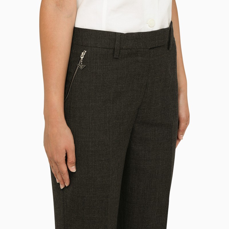 Prada Grey Wool Cropped Trousers In Gray