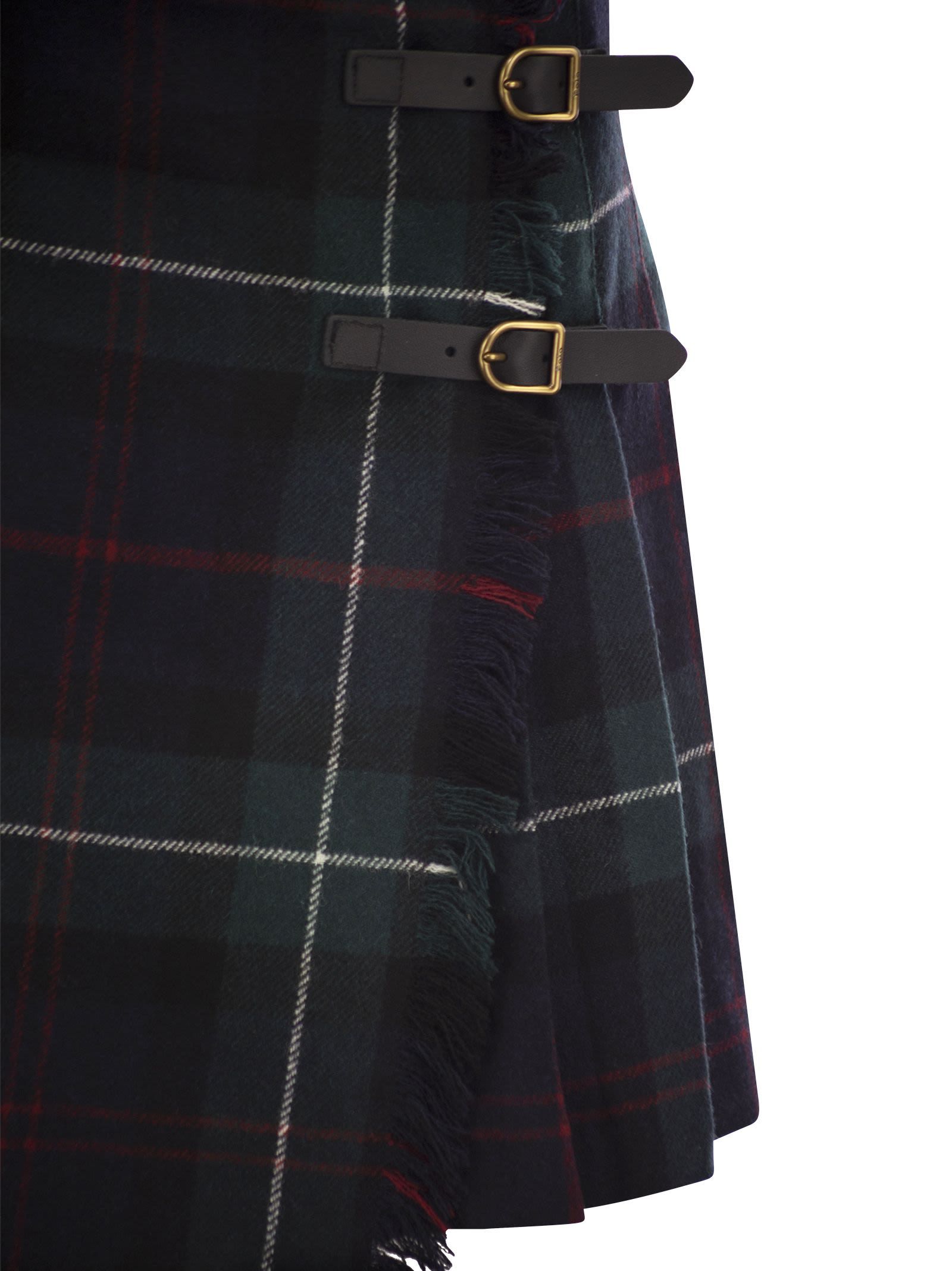Polo Ralph Lauren Plaid Pleated Wool Twill Wrap Skirt In Black