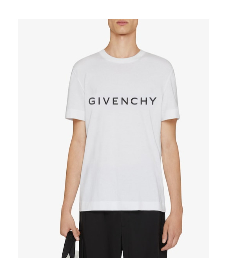 Givenchy White Crewneck T-shirt With Logo Print In Cotton Man In White