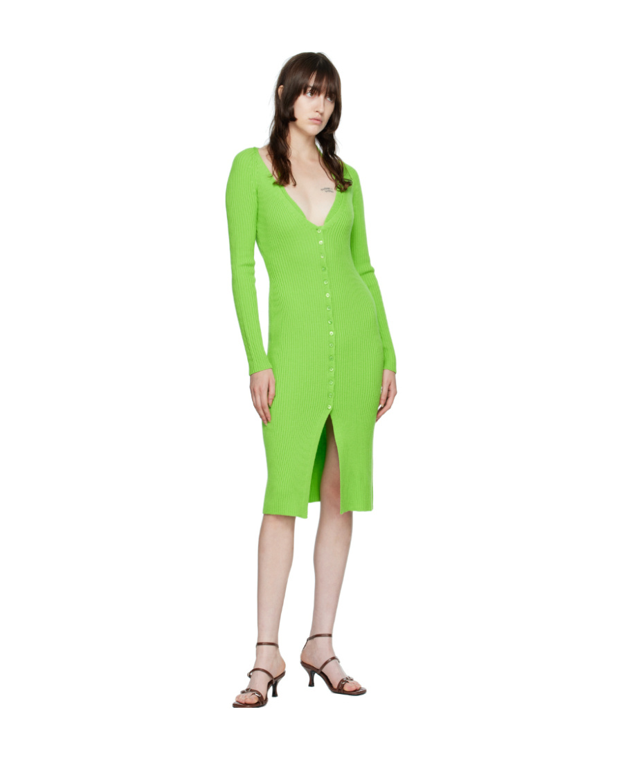 Blumarine Ribbed-knit Wool Halterneck Midi Dress In Green