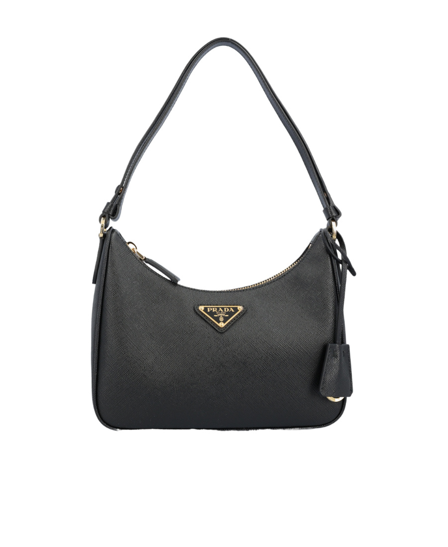 Prada Logo Mini Saffiano Leather Shoulder Bag In Black