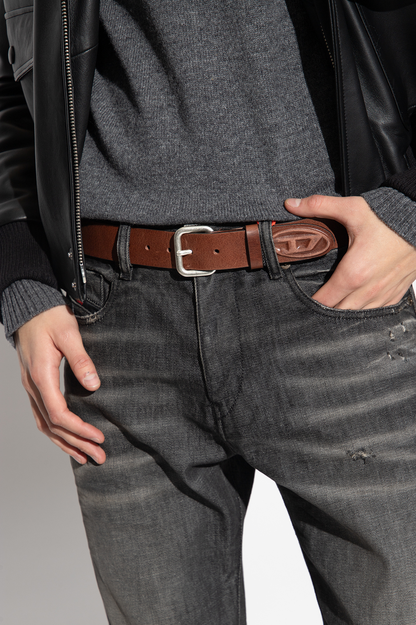 Diesel Oval-d Logo-plaque Leather Belt In Multicolor