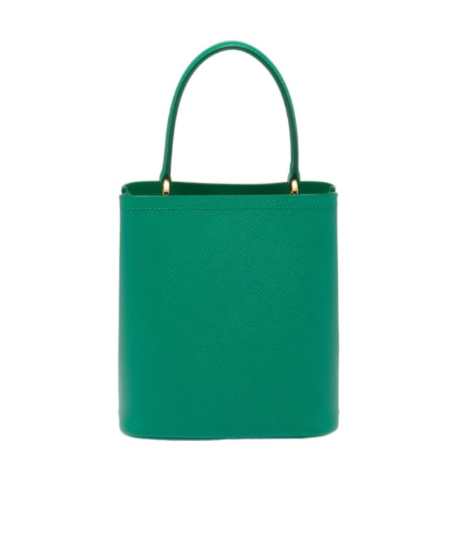 Prada Small Leather Panier Bag In Green