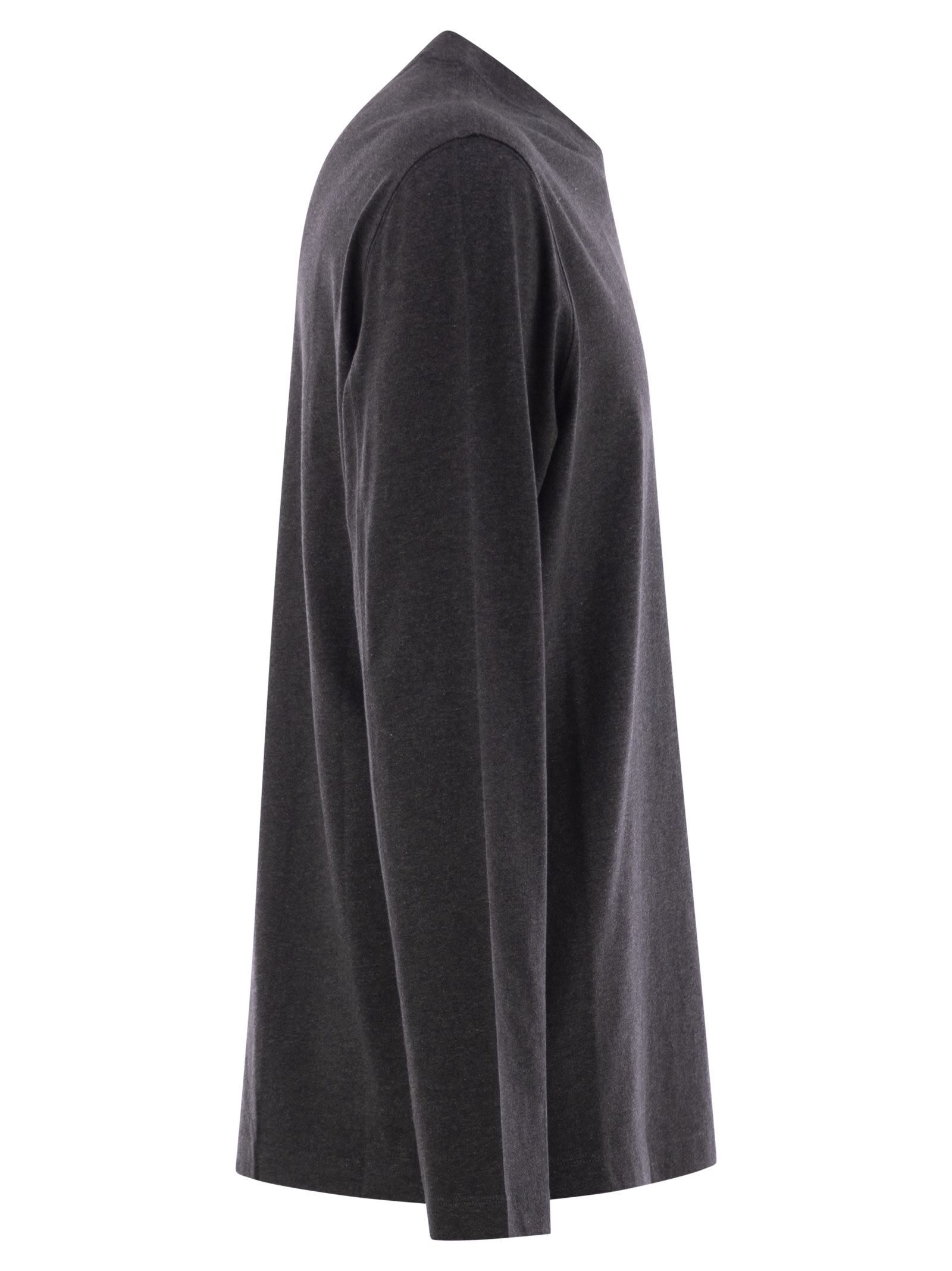 Brunello Cucinelli Men Crew-neck Cotton Jersey T-shirt With Long Sleeves In Black