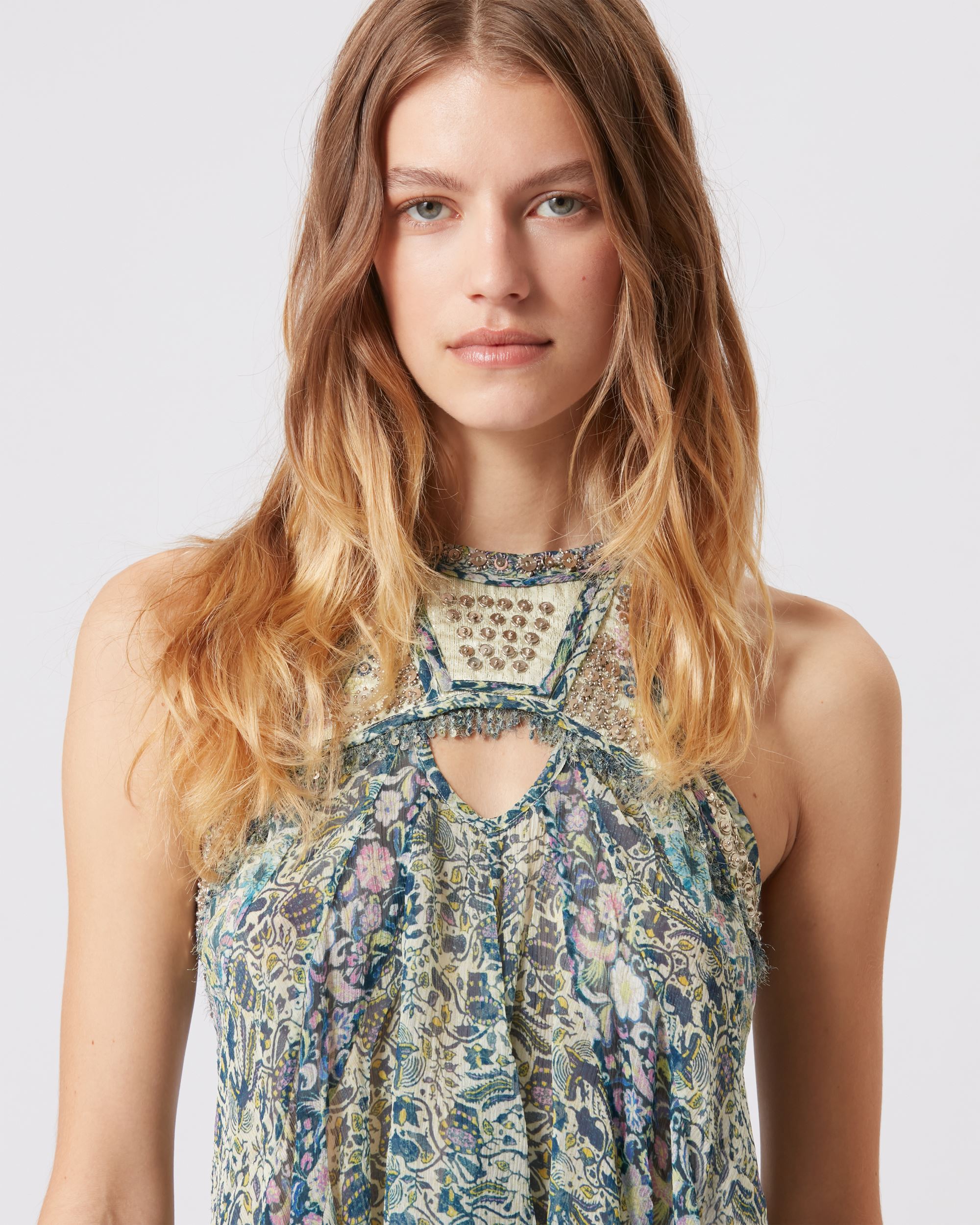 Isabel Marant Mix-print Draped Tank Top In Multicolor
