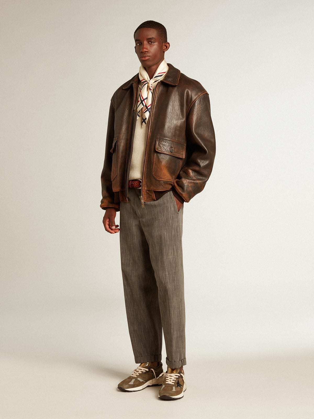 Golden Goose Louis Leather Aviator Jacket In Black
