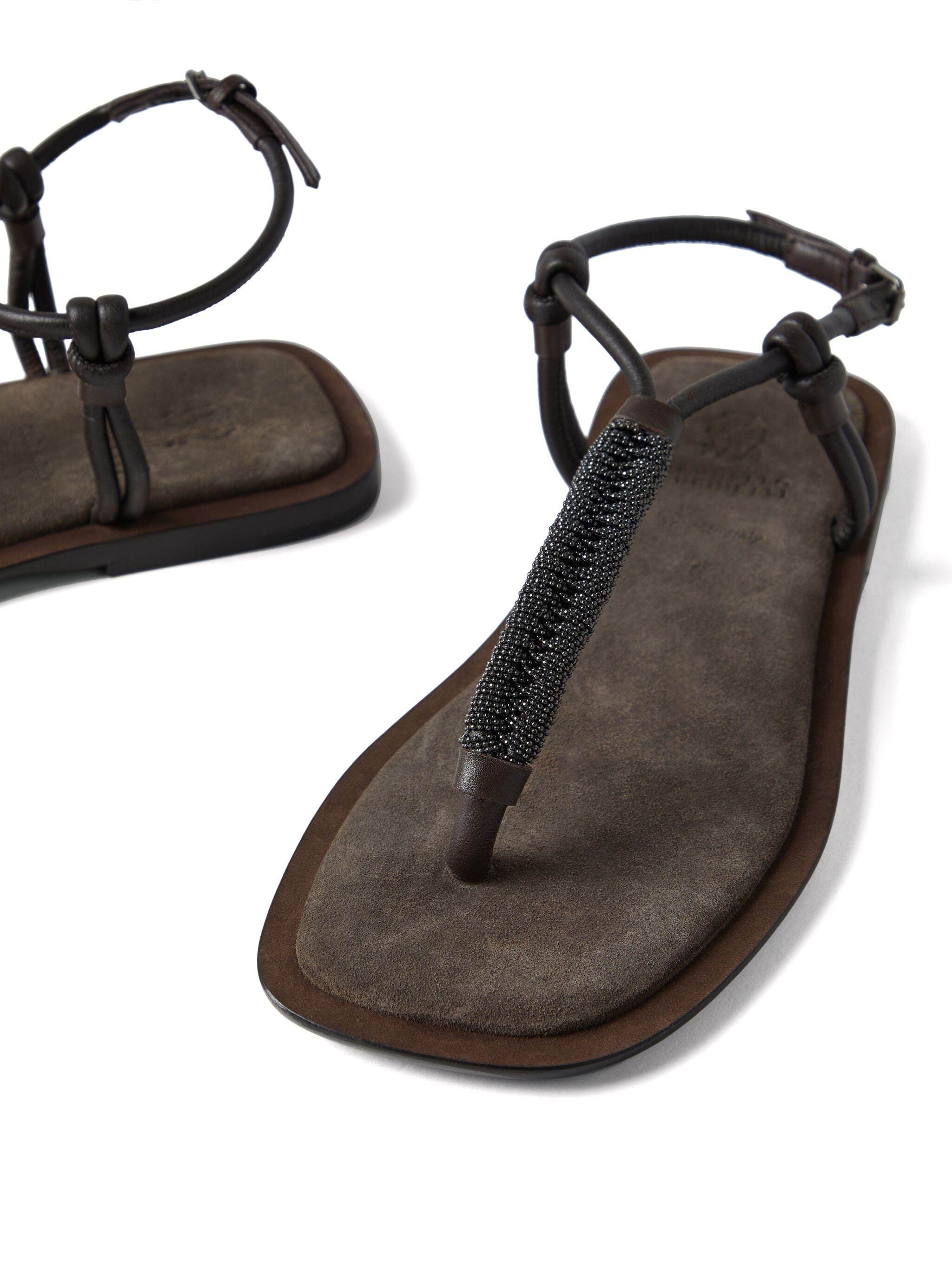 Brunello Cucinelli Monili-chain Leather Sandals In Black