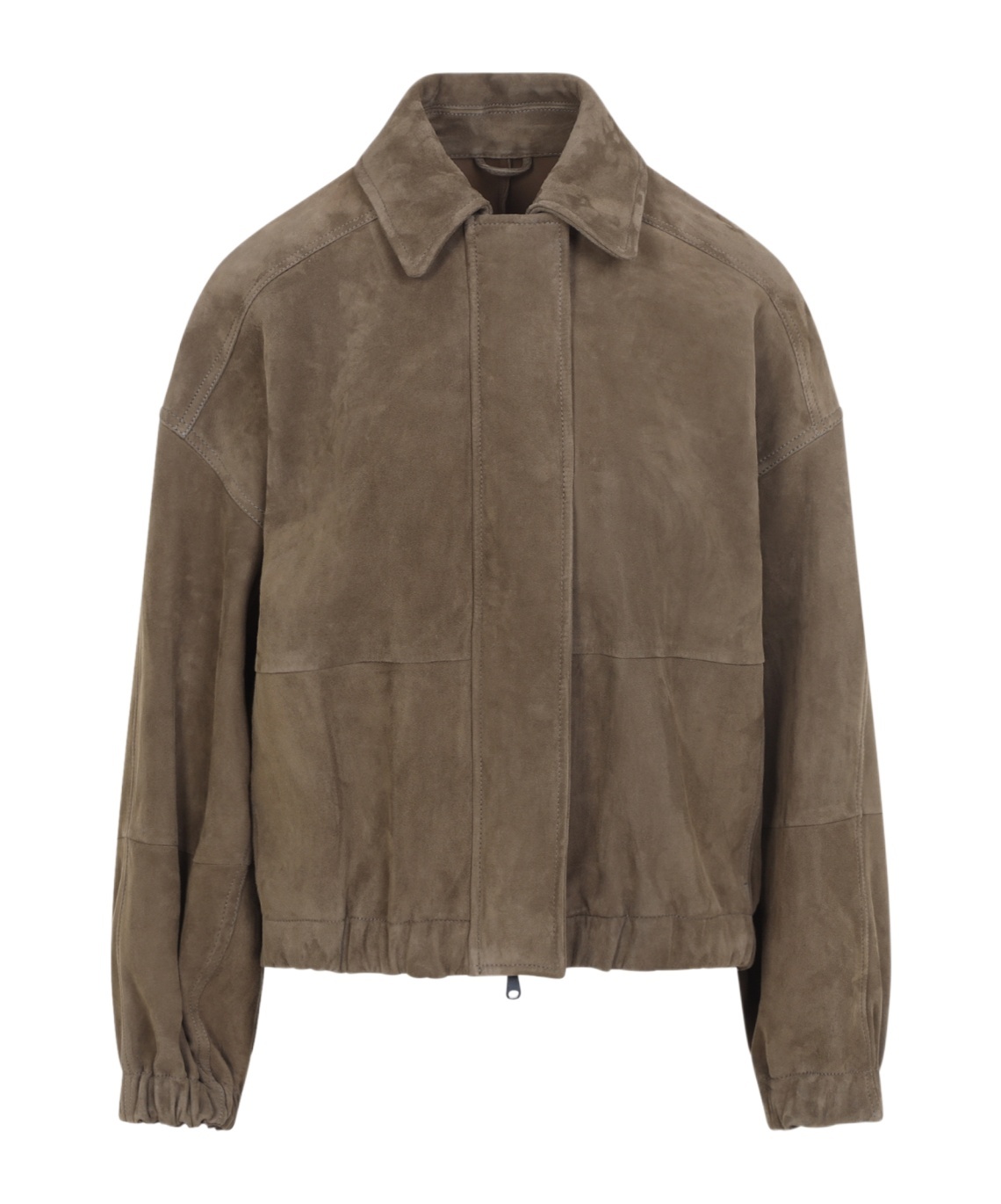 Brunello Cucinelli Long-sleeved Suede Leather Jacket In Brown