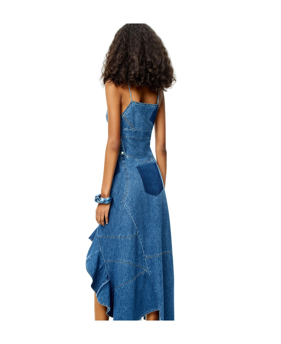 Loewe Ruffle Dress In Denim In Blue