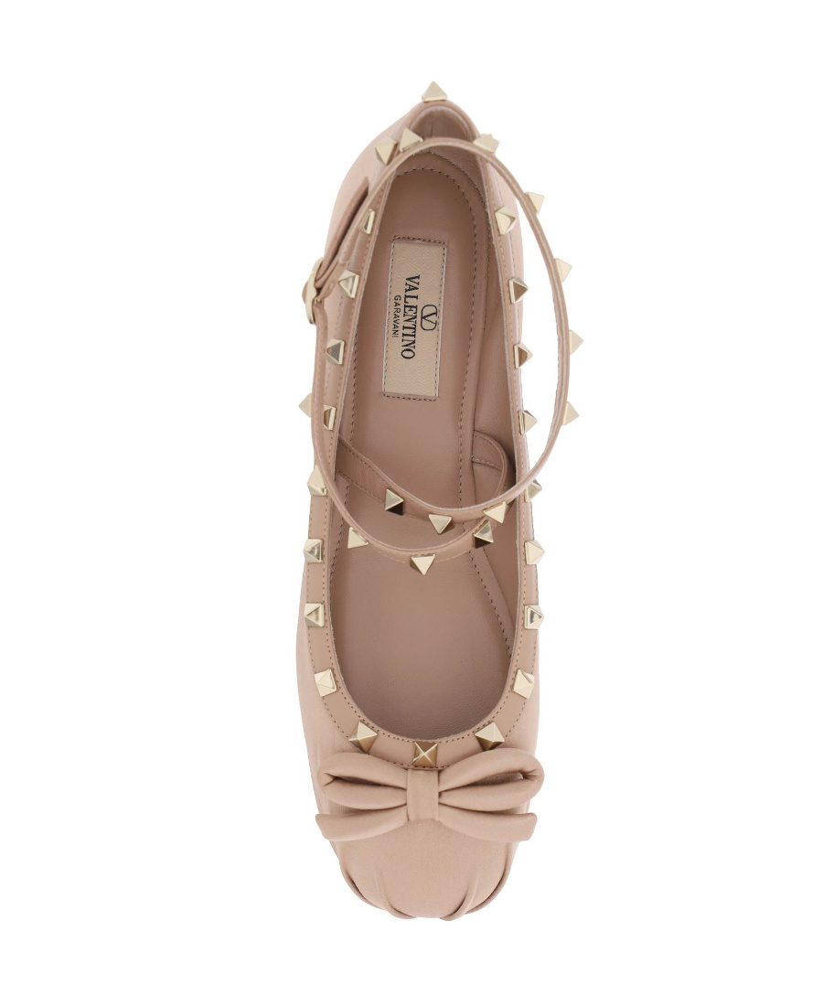 Shop Valentino Rockstud Satin Ballerina In Nude