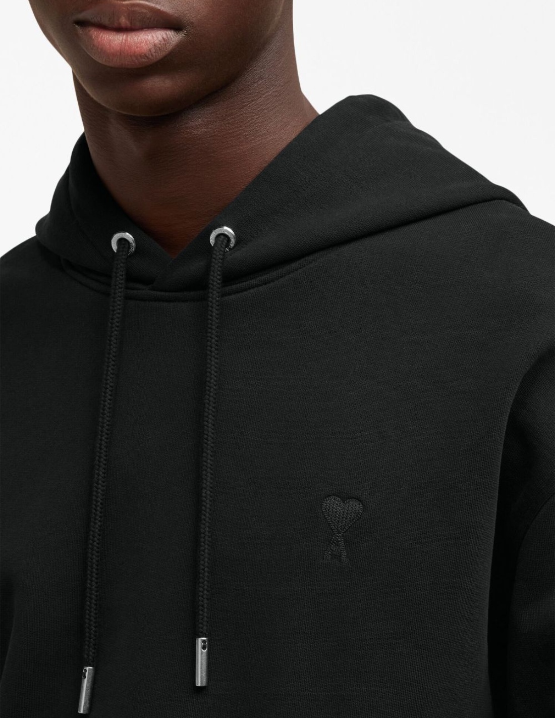 Ami Alexandre Mattiussi Hooded Cotton Sweatshirt With Kangaroo Pocket And Ribbed Finish In Black
