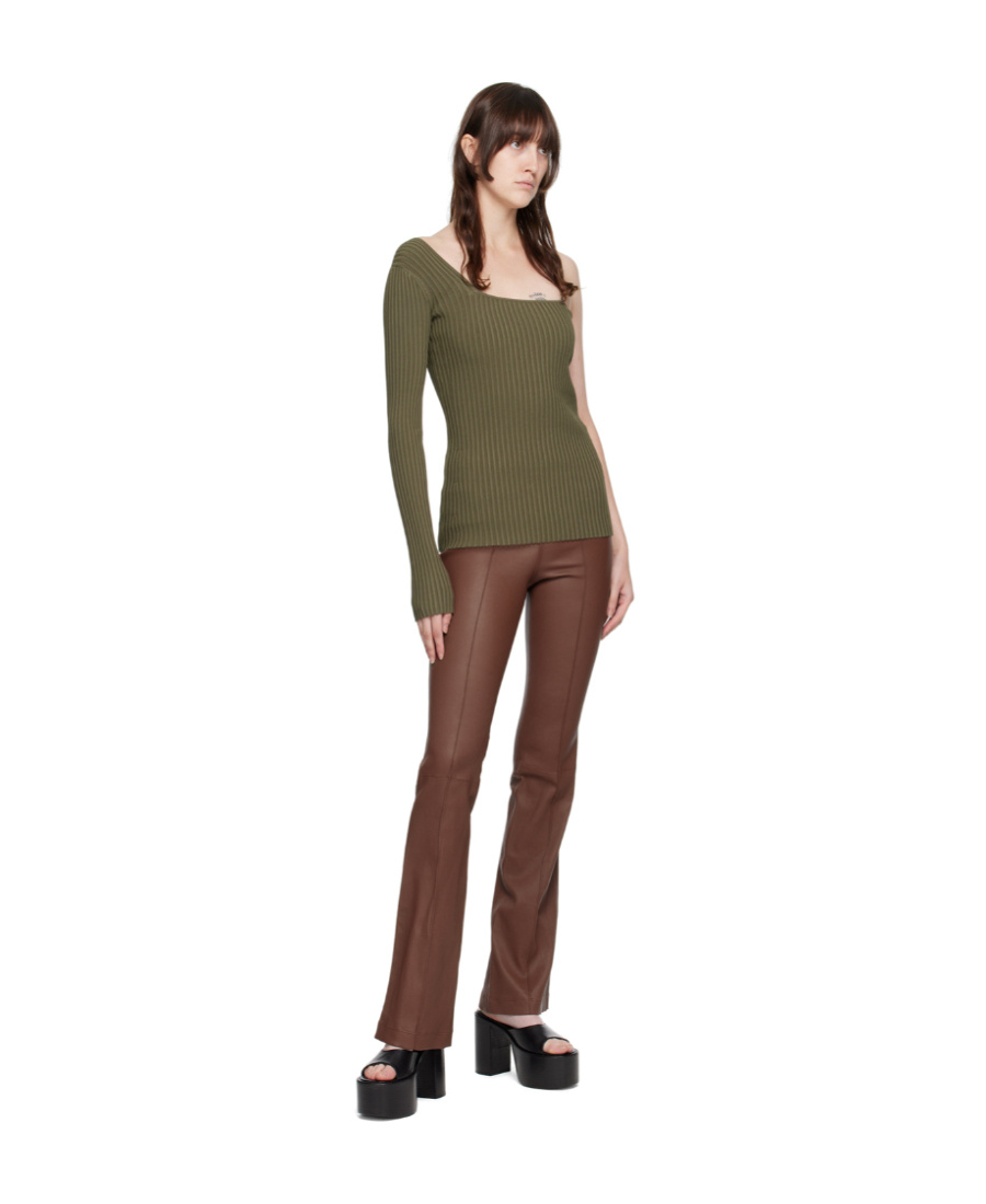 Helmut Lang Green One-shoulder Long Sleeve T-shirt In Green