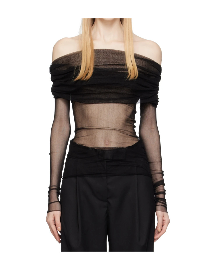 Christopher Esber Veiled Silk Top In Black
