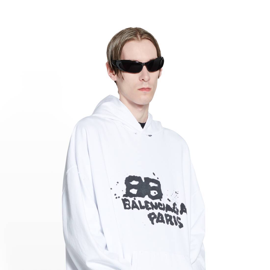 Balenciaga Logo-print Pullover Hoodie In White