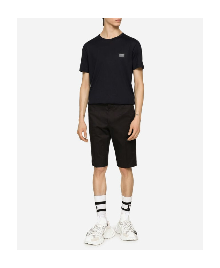 Dolce & Gabbana Cotton T-shirt With Metal Plaque Featuring Front Logo In Black