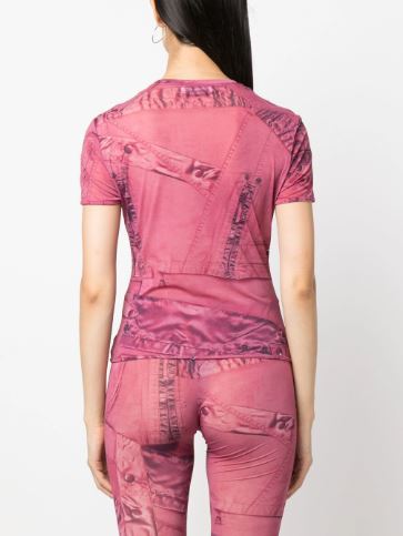 Blumarine Graphic-print Semi-sheer T-shirt In Pink