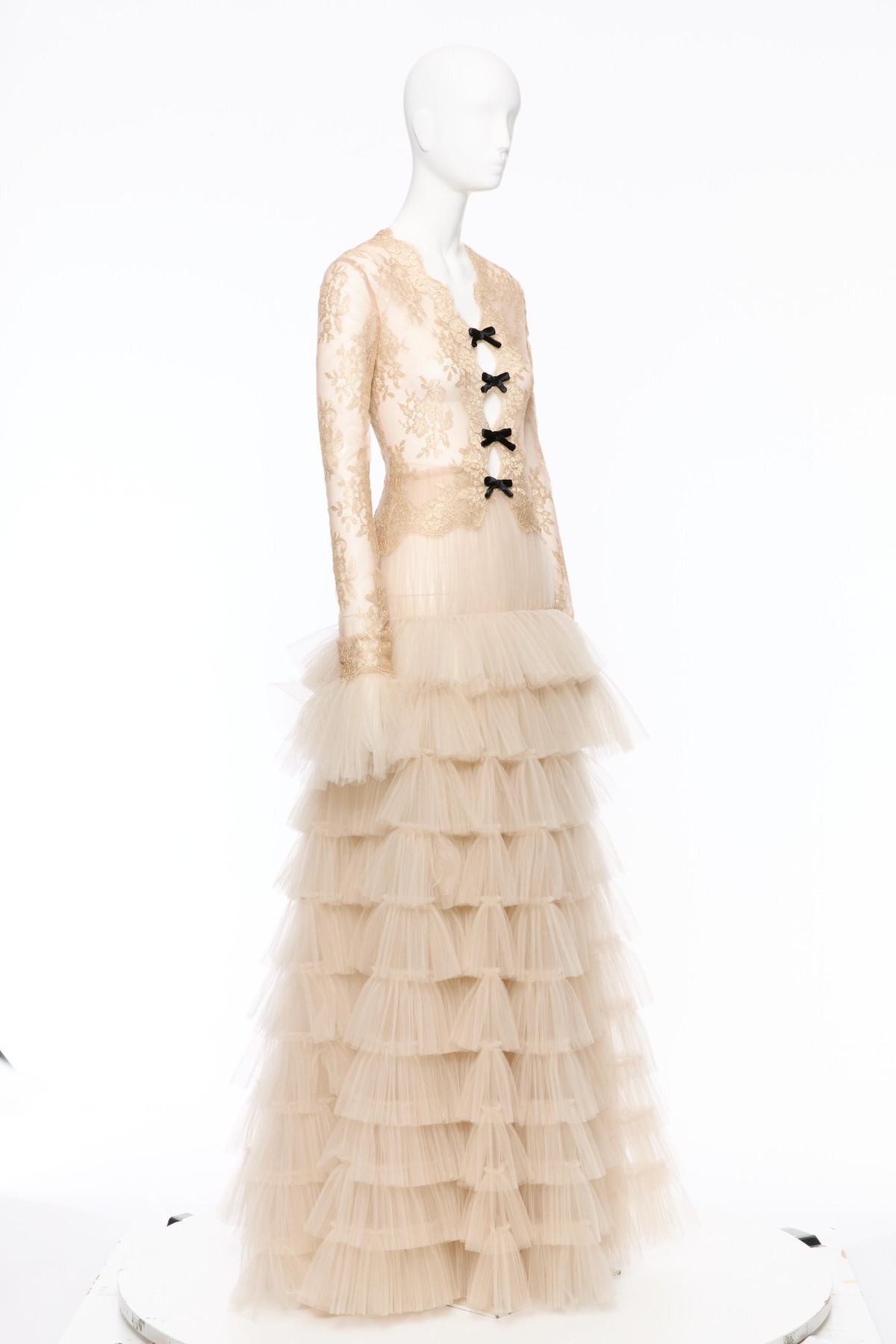 Valentino Long-sleeved Evening Gown In Neutral