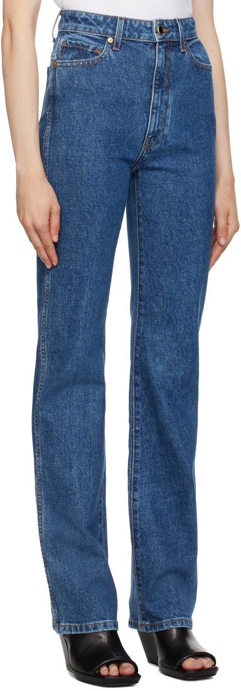 Khaite Danielle High Waist Straight Leg Jeans In Blue