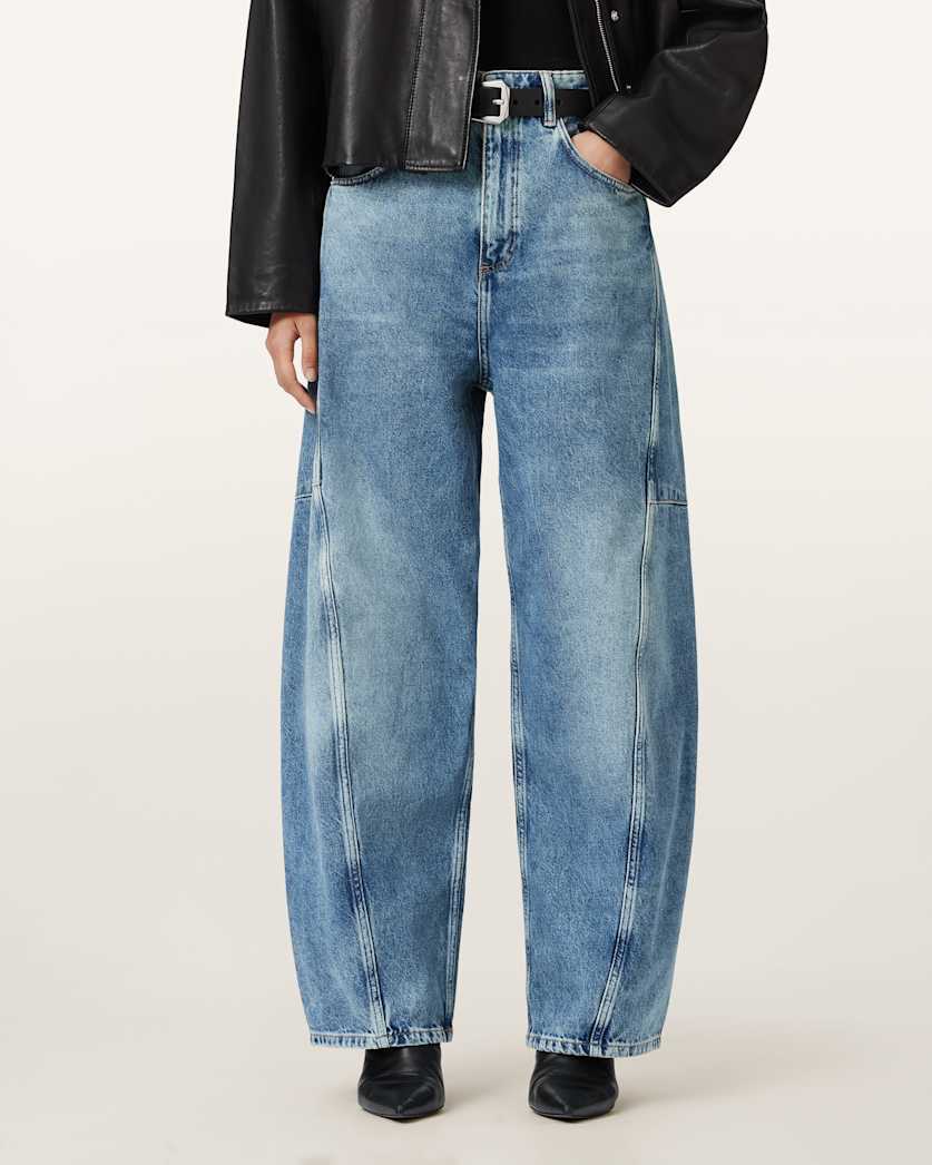 Allsaints Organic Denim Carter Barrel Jeans In Blue
