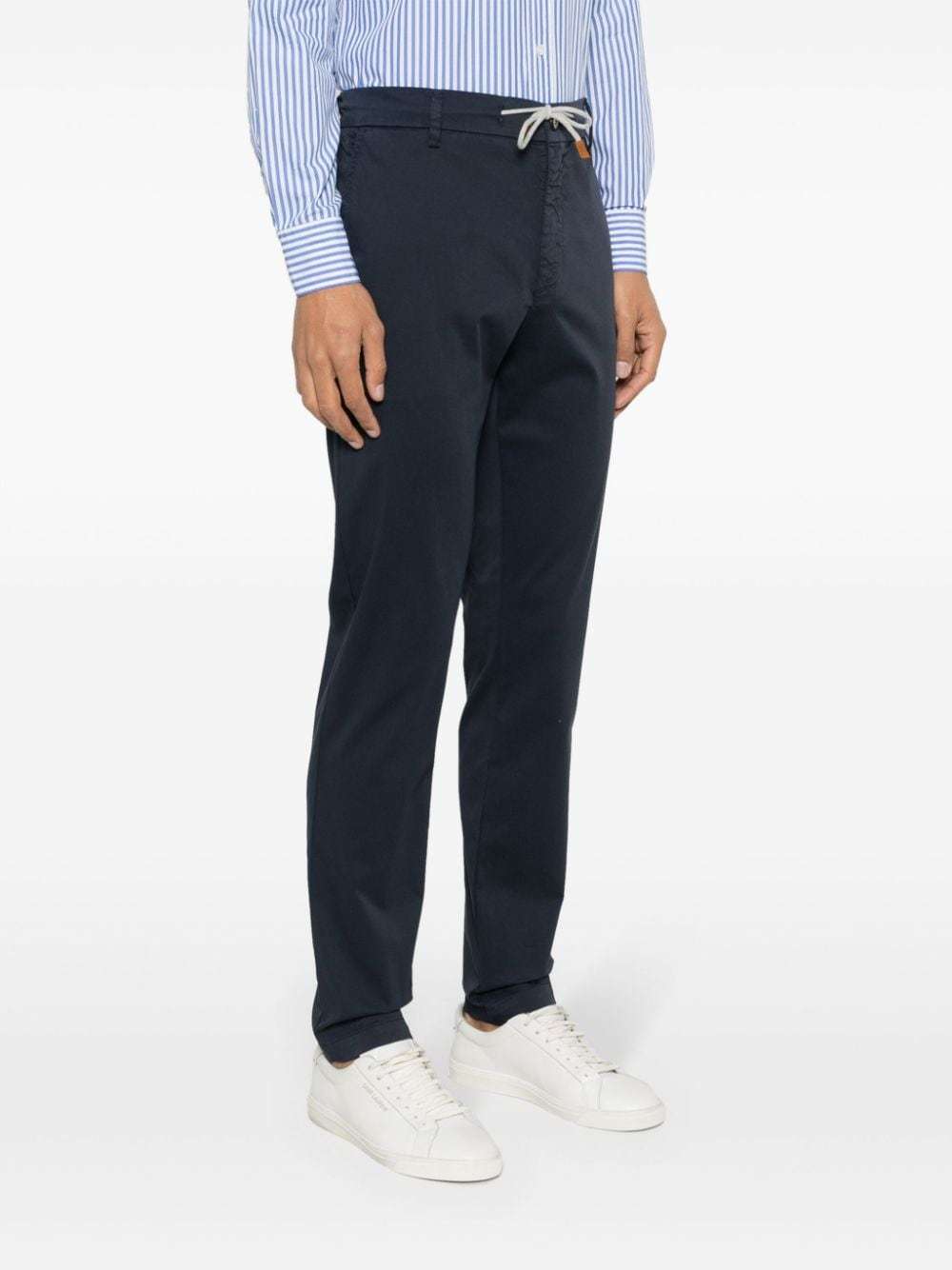 Eleventy Drawstring Waist Tapered Leg Trousers With Back Pockets In Blue