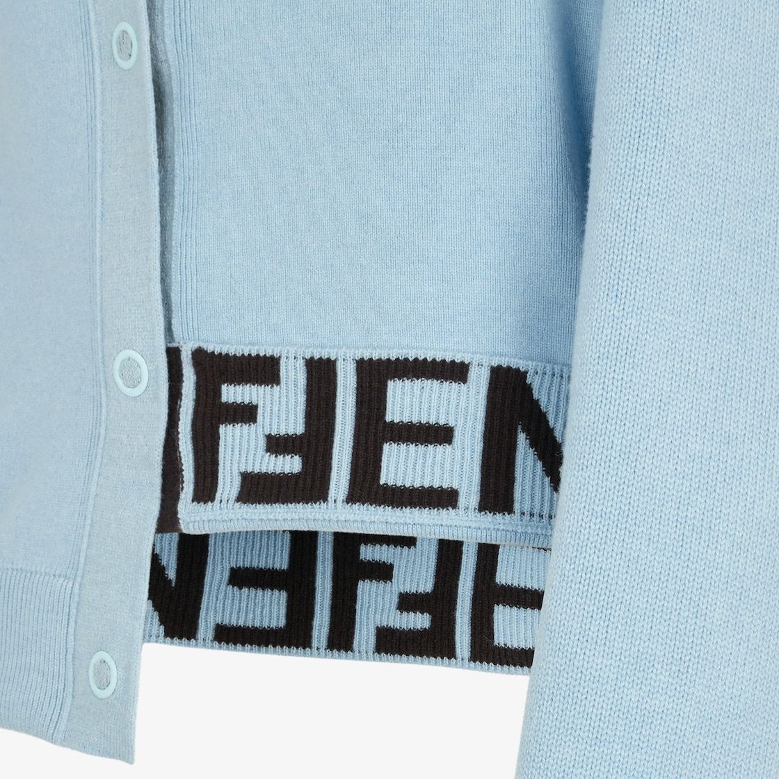 Fendi Melange Pastel Light-blue Stretch Wool Blend Cardigan In Blue