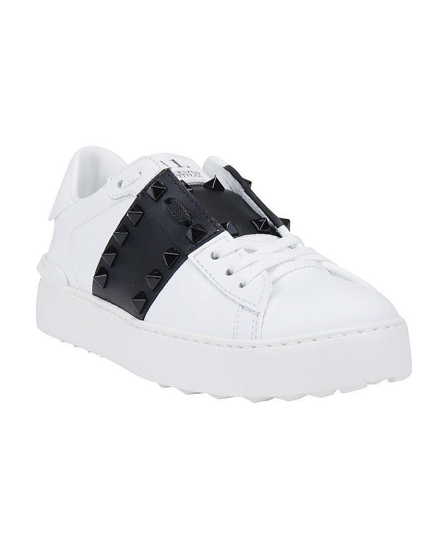 Valentino Rockstud Open Leather Sneakers In White
