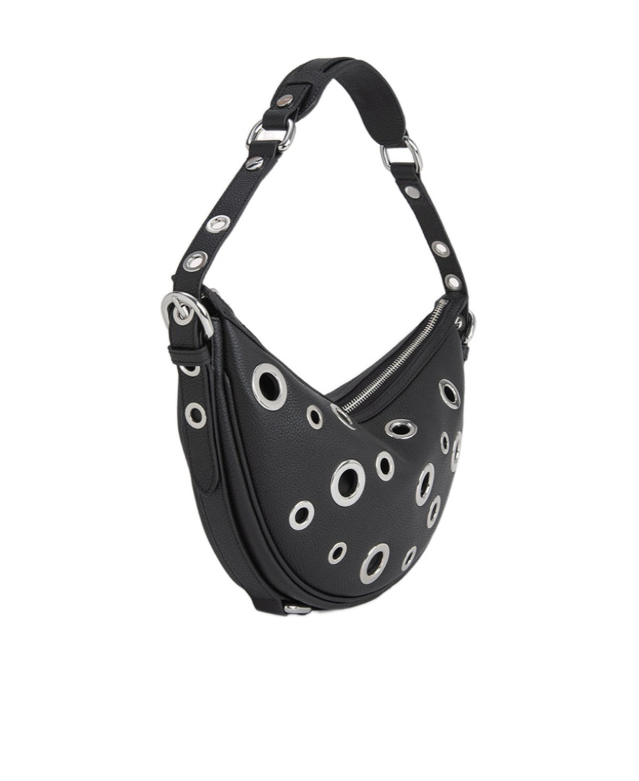 By Far Leather Shoulder Bag With Studs And Grommet Detailing In Black