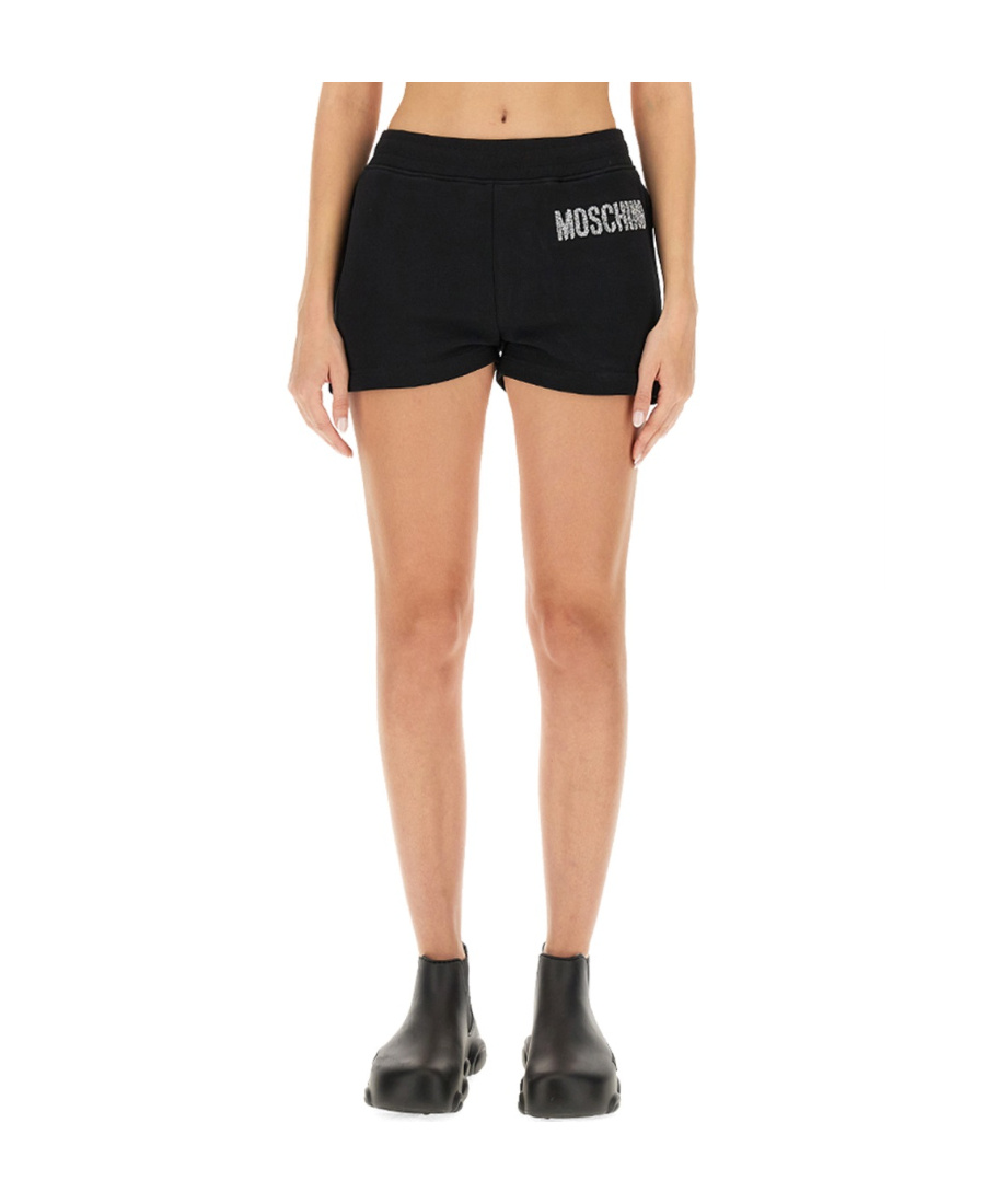Moschino Logo-embellished Organic Cotton Shorts In Nude