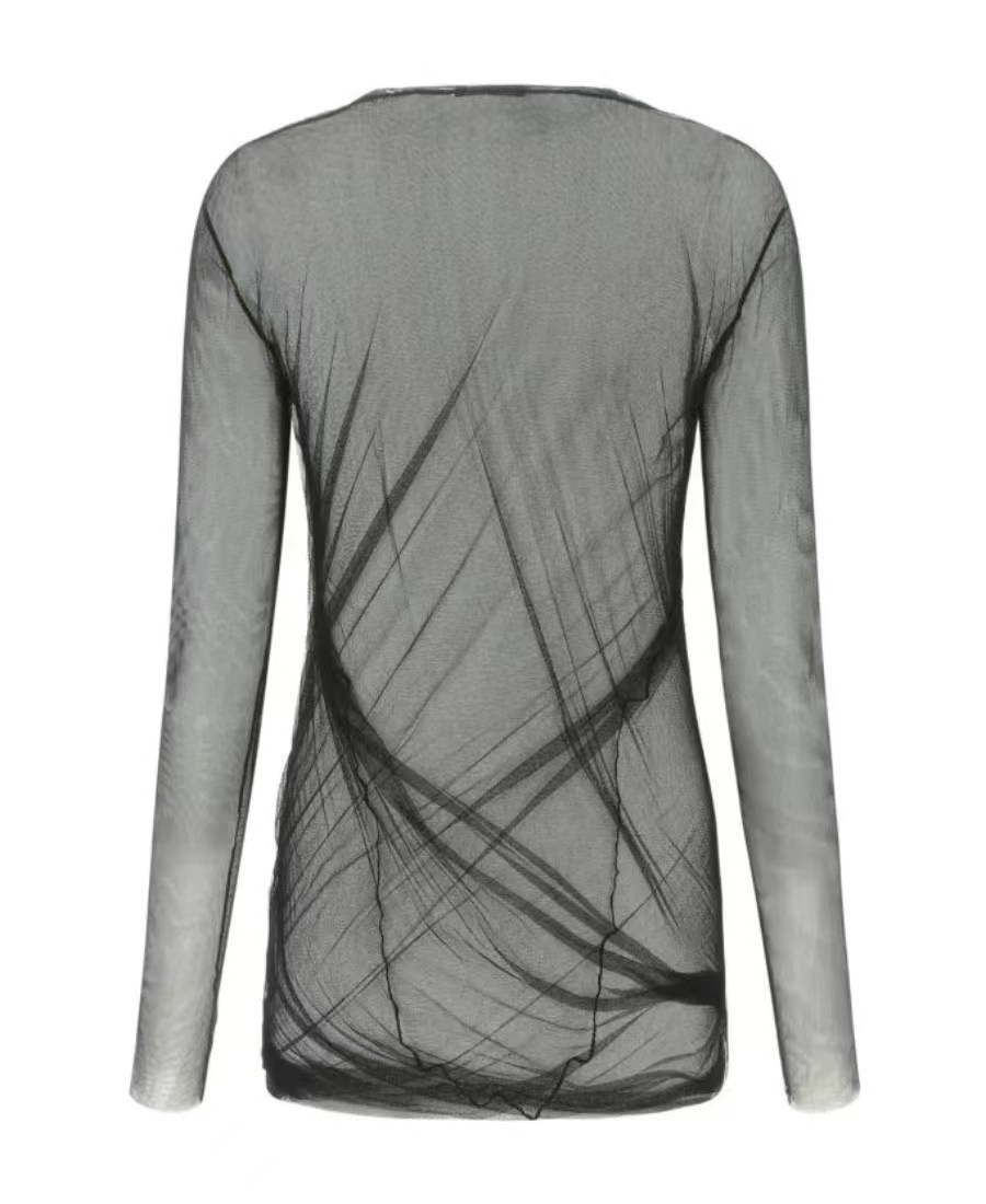 Ann Demeulemeester Tulle Long-sleeved T-shirt In Gray