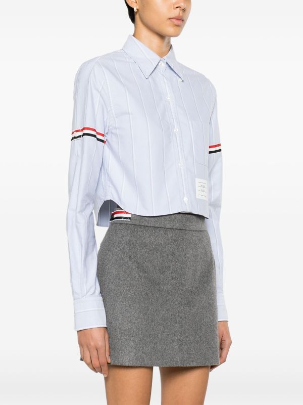 Thom Browne Oxford Striped Poplin Cropped Shirt In White