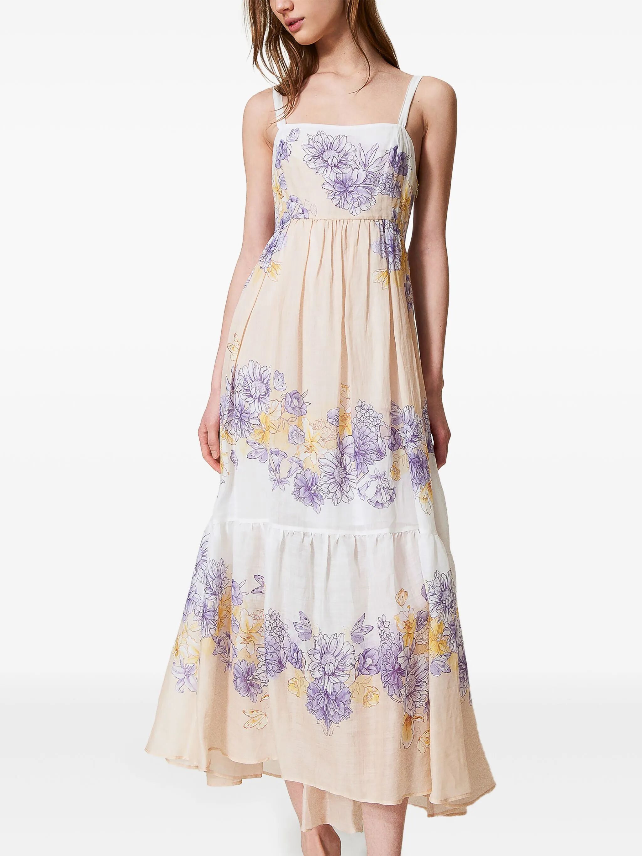 Twinset Robe Longue Bustier Florale En Ramie In Multi
