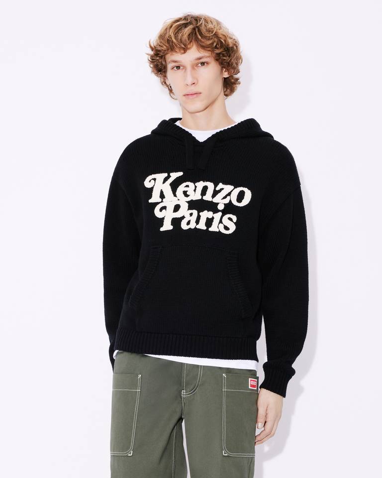 KENZO KENZO LOGO DETAILED DRAWSTRING KNIT HOODIE