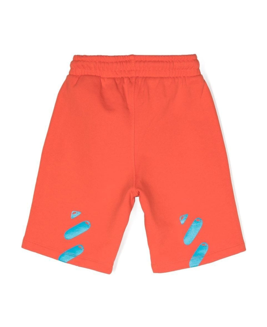 Off-white Kids Red Logo Print Drawstring Shorts In Orange