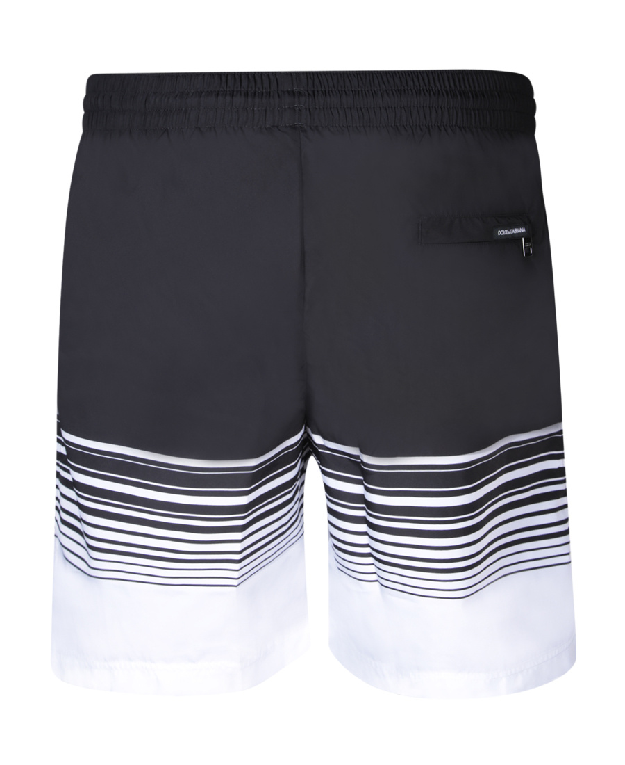 Dolce & Gabbana Striped Drawstring Swim Shorts In Black